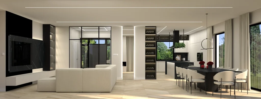 Jasne, nowoczesne wnętrze, które emanuje przestronnością i elegancją.